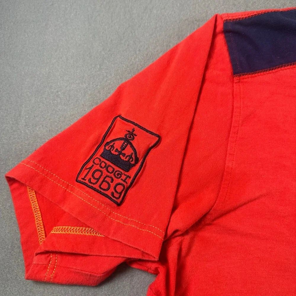 Coogi Men Red Short Sleeve Embroidered Logo T-Shirt Navy Contrast XL 100% Cotton